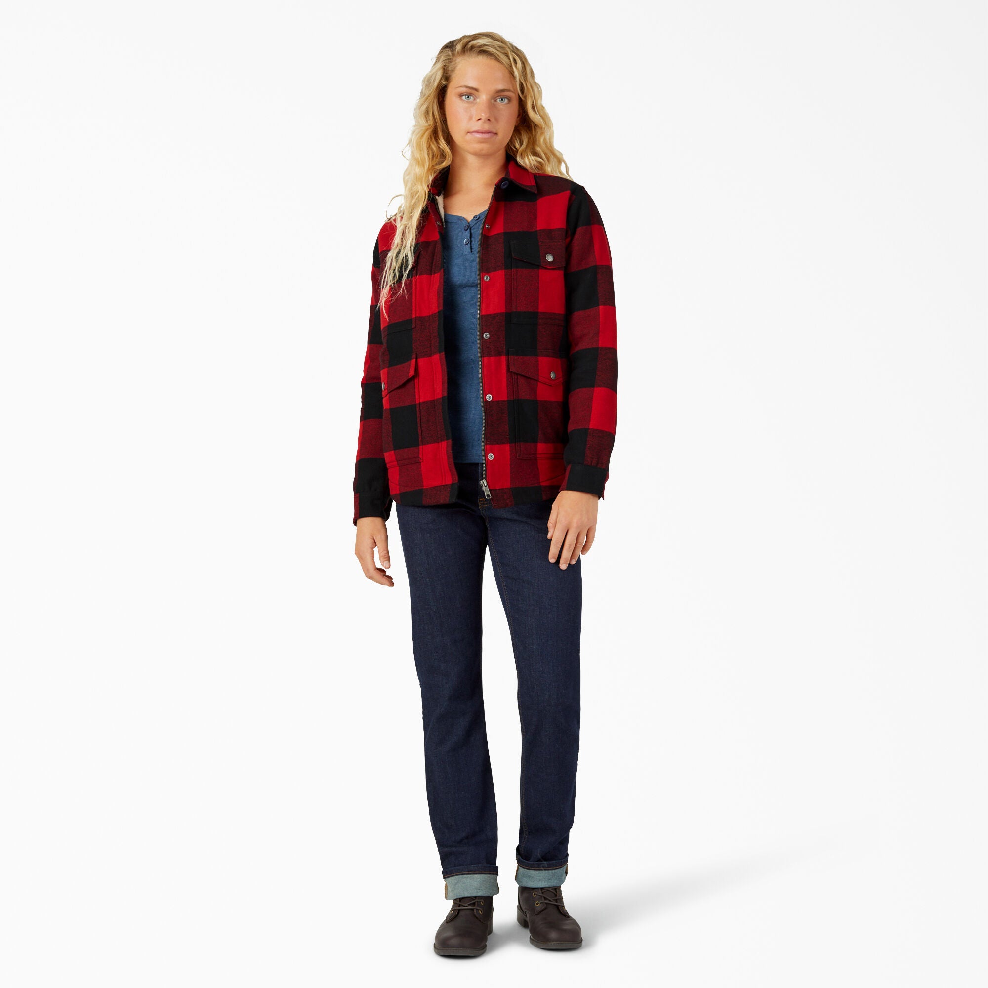 Women's Flannel High Pile Fleece Lined Chore Coat - Image 3