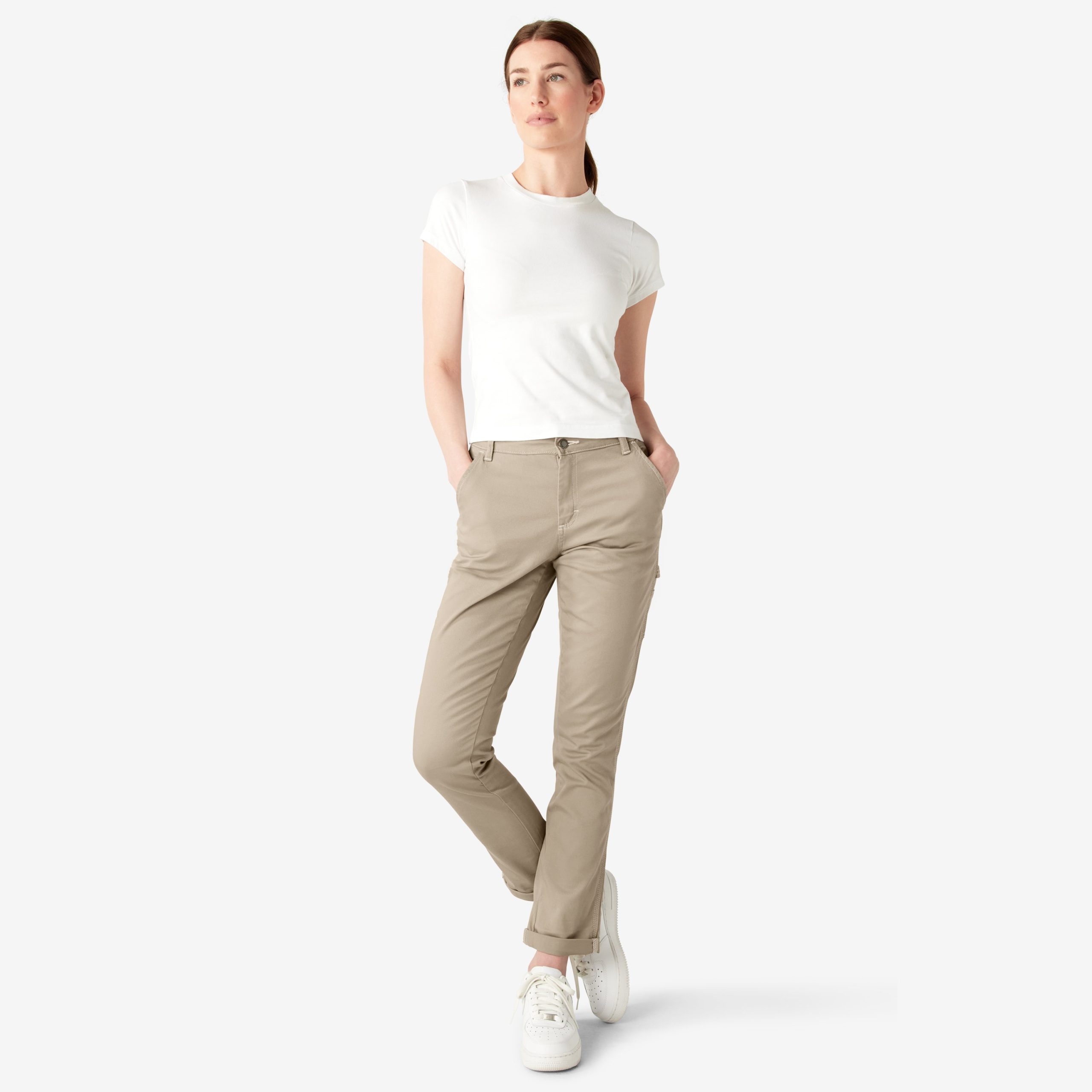 Women's Slim Straight Fit Roll Hem Carpenter Pants - Image 5