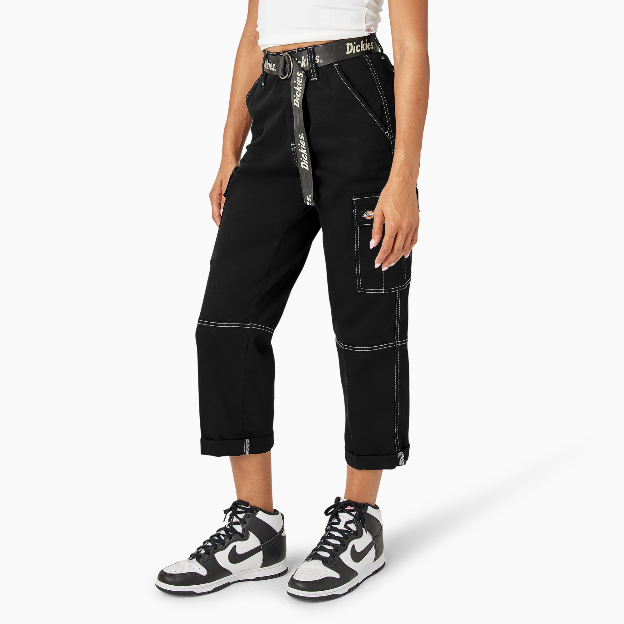 Women's Relaxed Fit Contrast Stitch Cropped Cargo Pants - Image 3