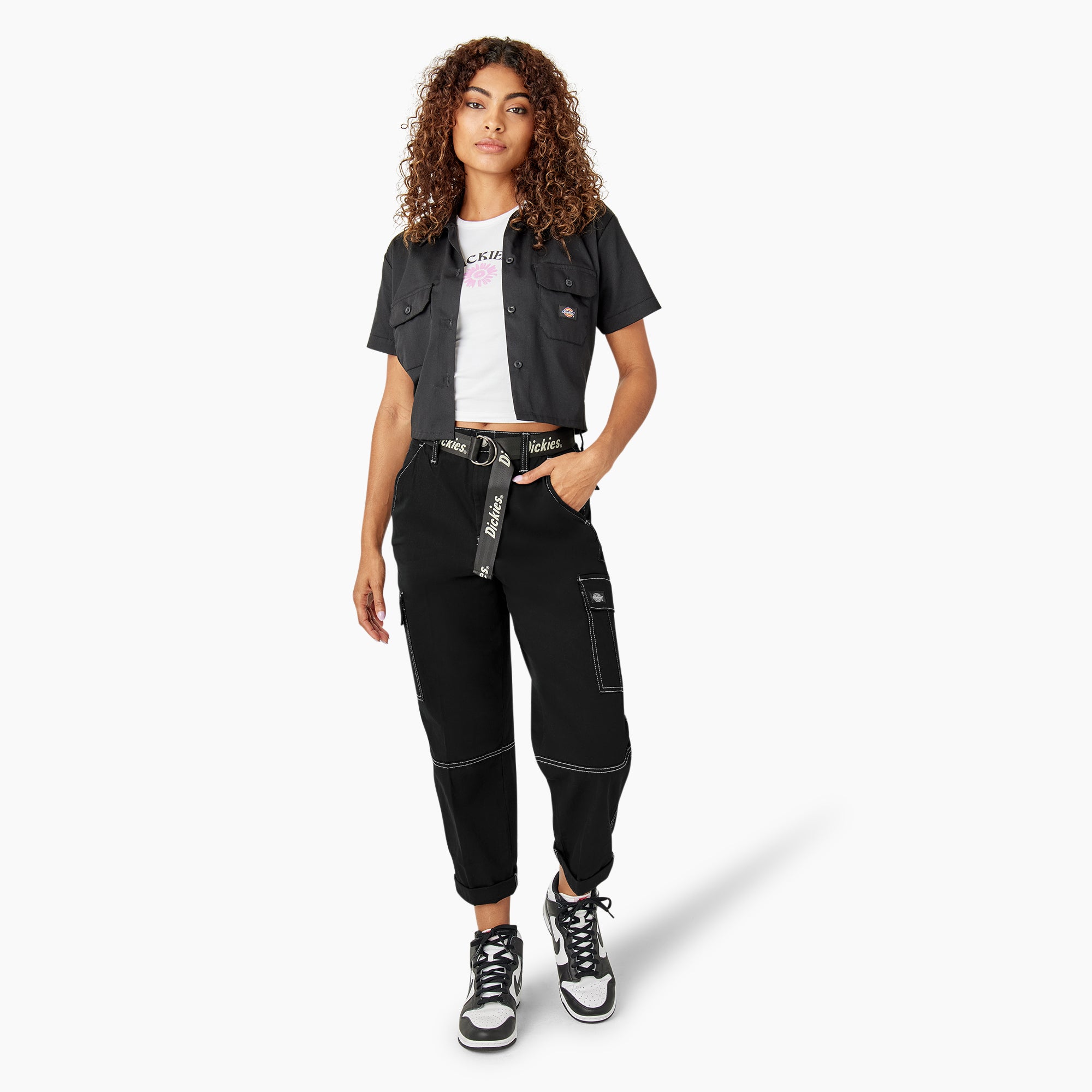 Women's Relaxed Fit Contrast Stitch Cropped Cargo Pants - Image 5