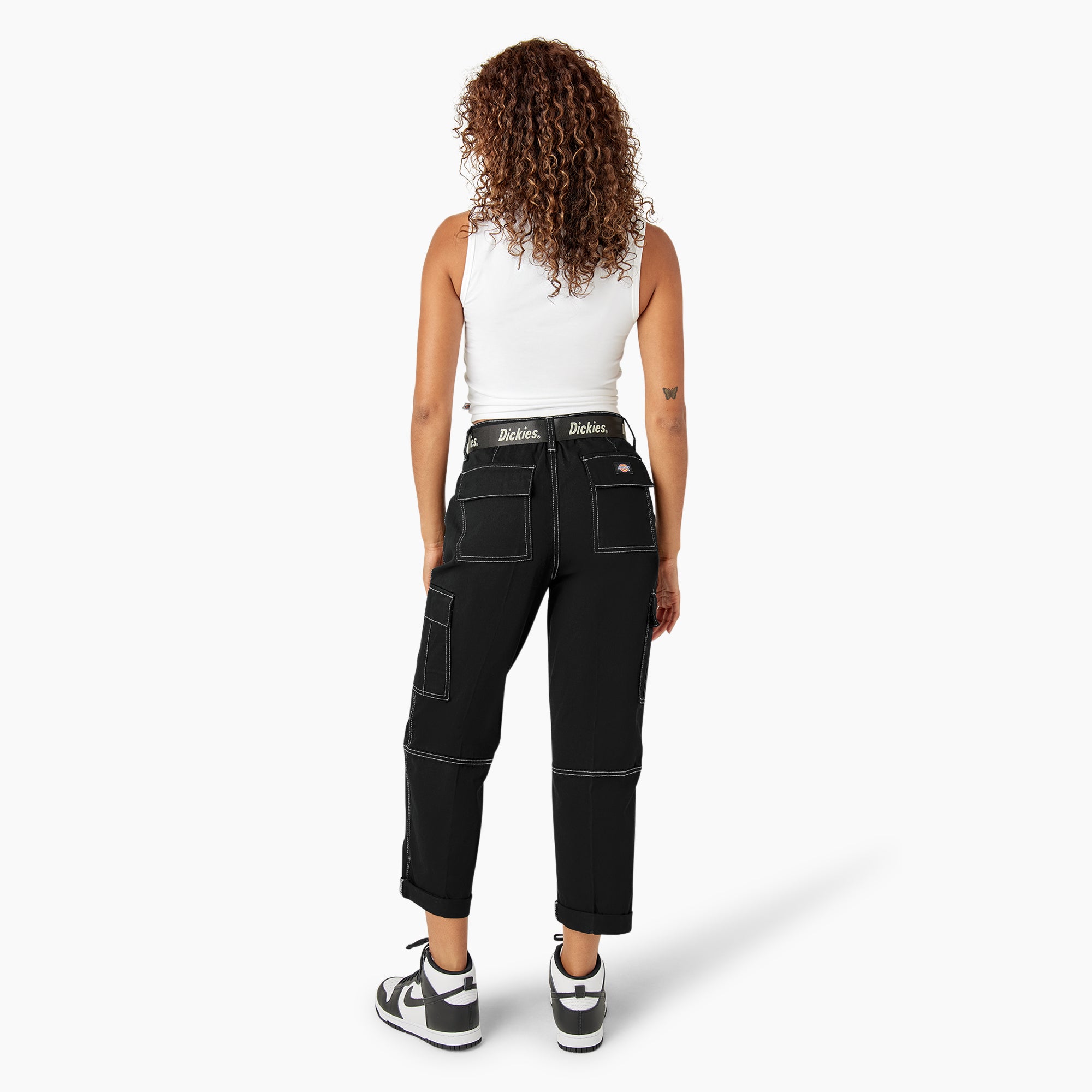 Women's Relaxed Fit Contrast Stitch Cropped Cargo Pants - Image 6