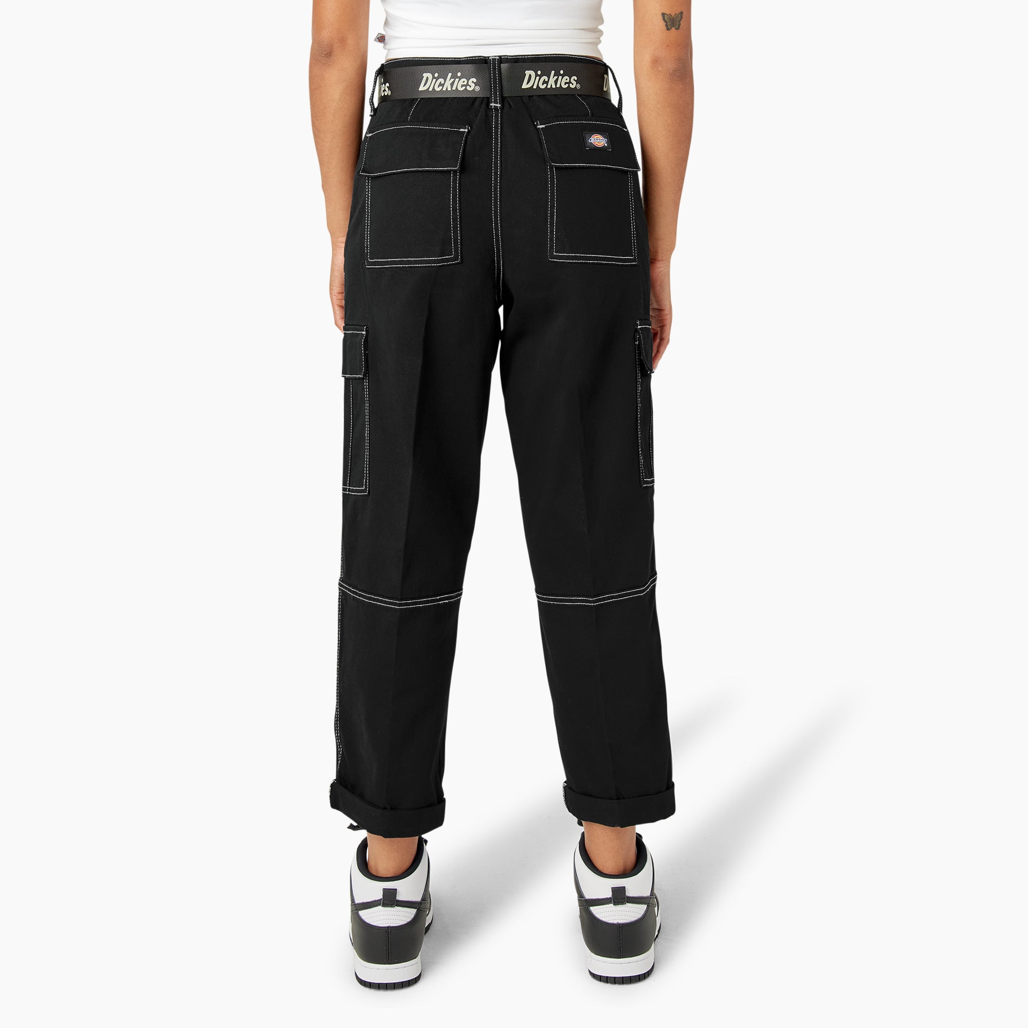 Women's Relaxed Fit Contrast Stitch Cropped Cargo Pants - Image 2